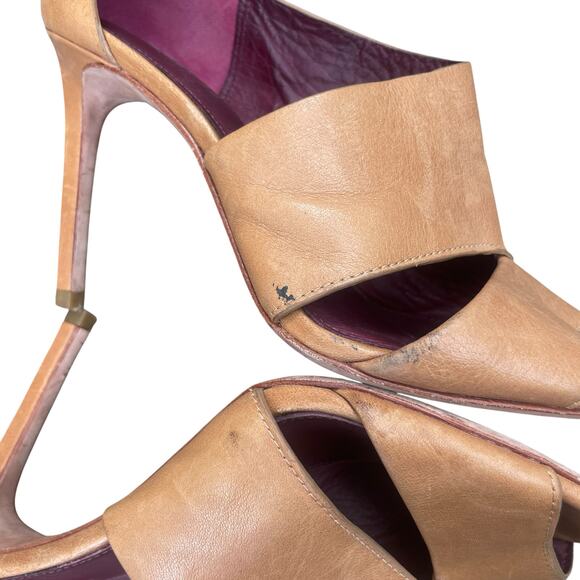 Coach Nude Leather Cutout Open Toe Heels Size 5.5B – Classic Stiletto Pumps - Picture 8 of 16